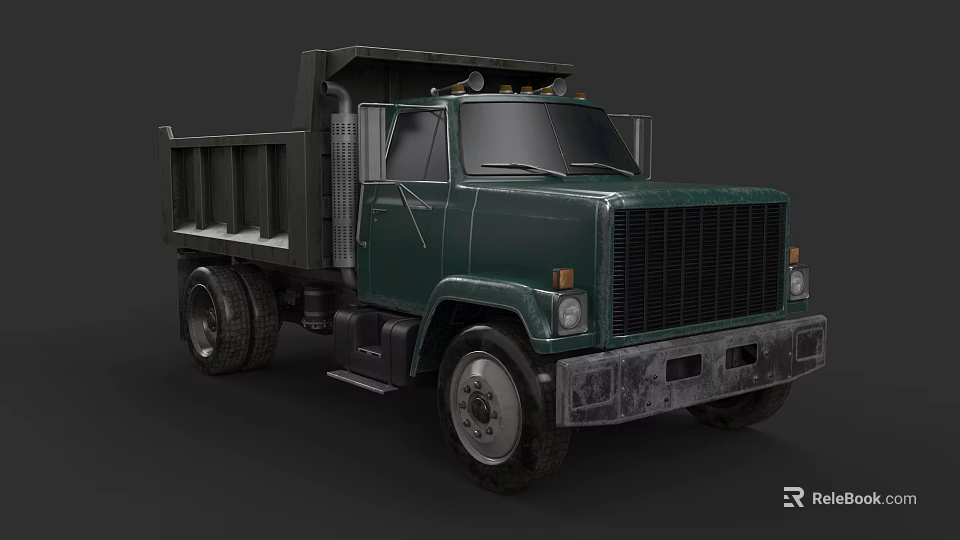 Green Heavy Duty Dump Truck Front View With Large Dump Bed And Metallic Body 3d model 