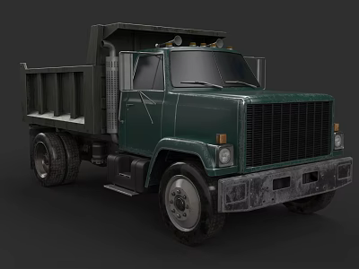 Green Heavy Duty Dump Truck Front View With Large Dump Bed And Metallic Body 3d model