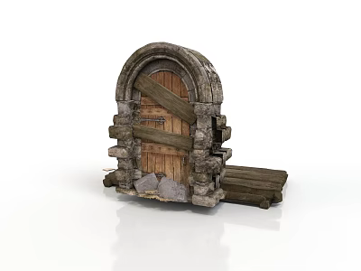 Medieval Stone Archway Building With Wooden Door And Stone Masonry Details 3d model