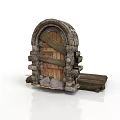 Medieval Stone Archway Building With Wooden Door And Stone Masonry Details