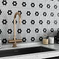 Modern Floor Design With Hexagonal Mosaic Tiles In Black White Gray Patterns 3d model