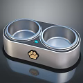 Durable Pet Double Food Bowl With Paw Print And Blue Indicator Light