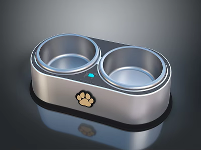 Durable Pet Double Food Bowl With Paw Print And Blue Indicator Light 3d model