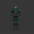 Blue 3D Robot Character With Yellow Accents And Armor Design In Standing Pose