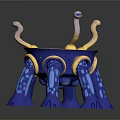Yellow And Blue Playground Play Structure With Circular Top Curved Handrails And Multiple Legs