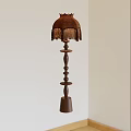 Vintage Floor Lamp with Brown Fringed Shade and Wooden Stacked Circular Column