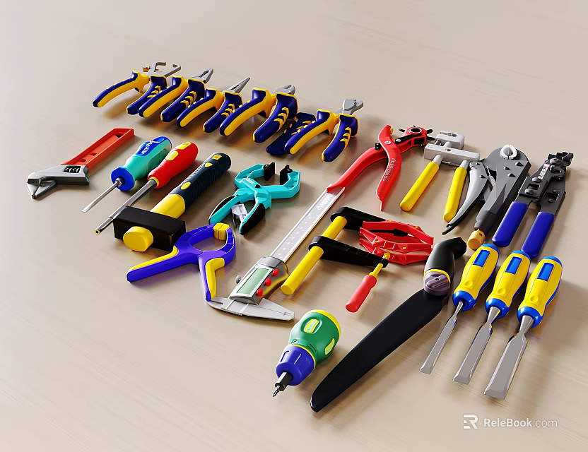 Hardware Tools Versatile Collection Featuring Pliers Screwdrivers Wrenches Utility Knife Tape Measure 3d model 