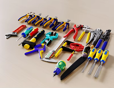 Hardware Tools Versatile Collection Featuring Pliers Screwdrivers Wrenches Utility Knife Tape Measure 3d model