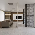 Modern Office Interior With Chinese Calligraphy Sofa Desk Bookshelf Windows Green Plants And Marble Floor