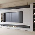 Modern TV Wall Design With Gray White Panels Storage Shelves And Fireplace