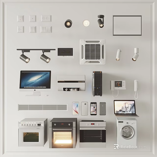 Modern Kitchen Appliances With Stainless Steel Oven Microwave And Refrigerator Design 3d model 