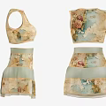 Floral Pattern Sleeveless Crop Top And Layered Short Skirt Clothing Set In Pastel Tones