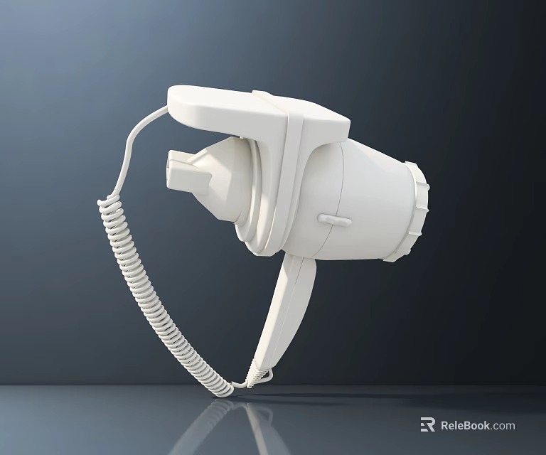 White Handheld Hair Dryer With Coiled Cord For Daily Use Electrical Appliance 3d model 