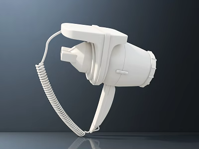 White Handheld Hair Dryer With Coiled Cord For Daily Use Electrical Appliance 3d model