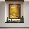 Green Plant Wall with Cacti Small Plants in Wooden Frame Niche and Creation Workshop Poster