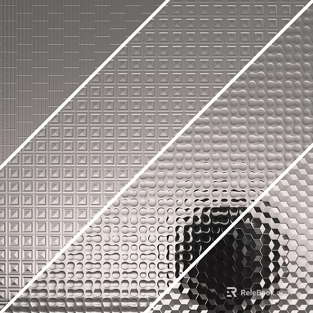 Modern Metallic Wall Surface With Grid Dot Hexagonal And Textured Patterns 3d model 