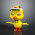 Cute Yellow Duck Character With White Headband Pink Green Decorations Silver Eyes And Orange Feet