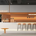 Modern Café Interior Design Featuring Leisure Bar Counter White Surface Warm Lighting And Stools