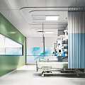 Hospital Outpatient Ward Interior With Green Walls Medical Bed Equipment Window And Curtain
