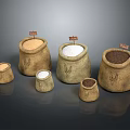 Burlap Sacks In Different Sizes Filled With Flour Salt And Sugar Food Ingredients