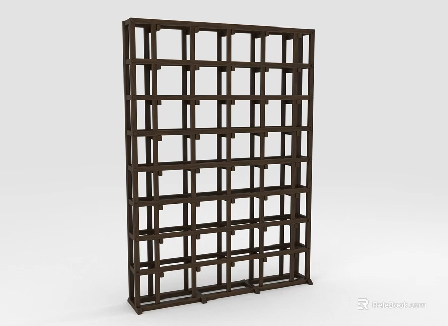 Dark Brown Vertical Display Shelf With Grid Design And Multiple Storage Layers 3d model 