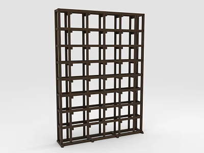 Dark Brown Vertical Display Shelf With Grid Design And Multiple Storage Layers 3d model