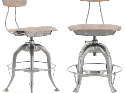 Modern Office Chair With Wooden Seat Backrest And Metal Frame Adjustable Height Footrest Ring 3d model