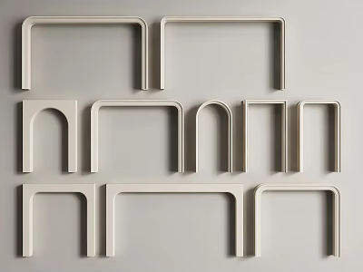 Various Wooden Arched Door Frames In Different Designs On White Background 3d model