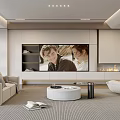 Modern Living Room Interior Design With Wall Mounted TV Sofa And Fireplace