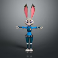 Cartoon Rabbit Character In Blue Police Uniform With Long Ears Arms Outstretched