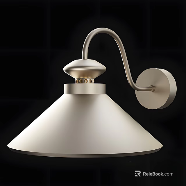 Modern Wall Light With Curved Metallic Arm And Beige Cone Shade 3d model 