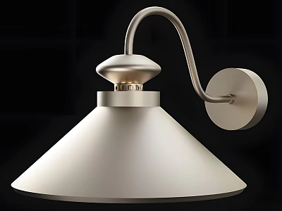 Modern Wall Light With Curved Metallic Arm And Beige Cone Shade 3d model