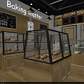 Sweet Dessert Shop With Glass Display Cases Wooden Counters Chevron Wall Pendant Lights And Pastries