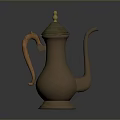 Classic Vintage Copper Teapot With Curved Handle And Golden Decorative Top