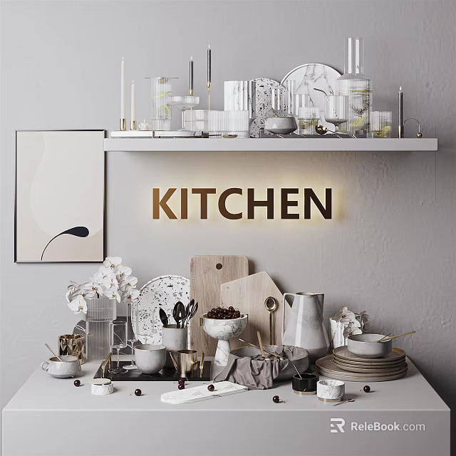 Modern Kitchen Dinnerware Set With Plates Cups Bowls Kettle And Serving Dishes 3d model 