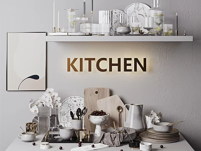 Modern Kitchen Dinnerware Set With Plates Cups Bowls Kettle And Serving Dishes 3d model