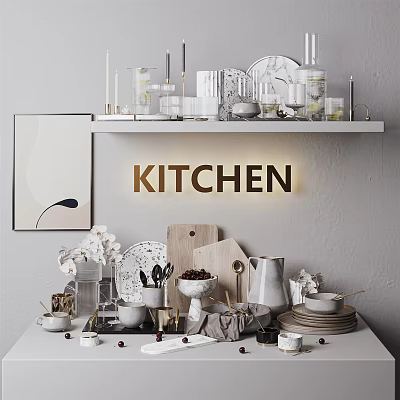 Modern Kitchen Dinnerware Set With Plates Cups Bowls Kettle And Serving Dishes 3d model