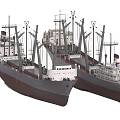 Two Vintage Cargo Ship Models With Multiple Masts And Gray Brown Hulls 3d model