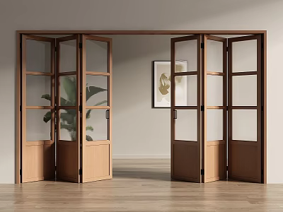 Modern Interior Folding Doors With Wooden Frame Glass Panels In Bright Room 3d model