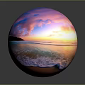 Natural Stones And Wood Elements On Beach At Sunset With Waves And Clouds