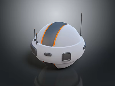 Modern White Spherical Robot With Orange Gray Stripe Antennas And Square Components 3d model