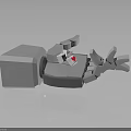 White Mechanical Arm With Multiple Joints And Claw Like End Structure On Gray Reflective Background 3d model
