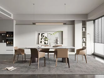 Modern Restaurant Dining Table and Chair Floor Lamp TV Wall Cream Restaurant Stairs TV Cabinet 3d model