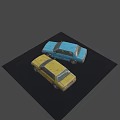 Two Blue and Yellow Vintage Cars with Classic Design and Retro Look