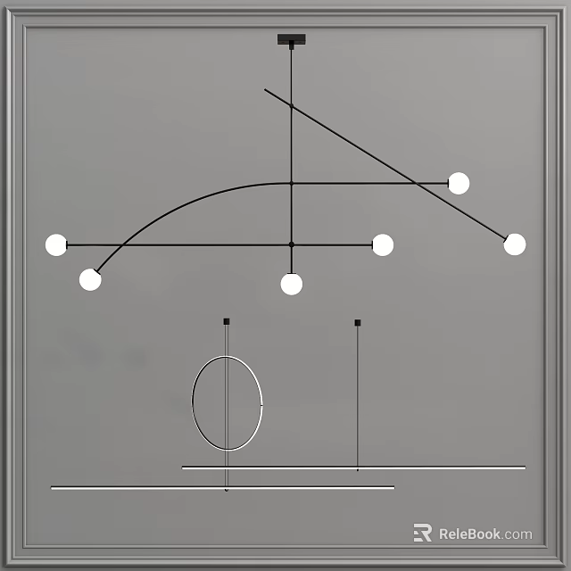 Modern Chandelier Design With Curved Frame And Multiple Round Bulbs 3d model