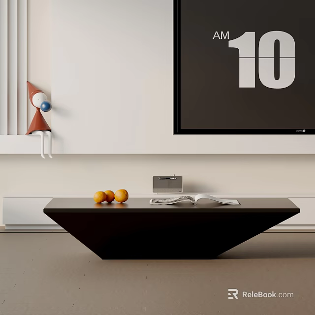 Modern Sofa Coffee Table Set With Black Table Oranges Open Book TV And Wall Decor 3d model