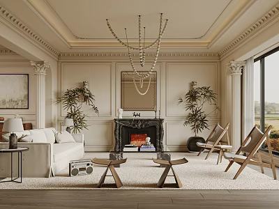 Elegant Modern Living Room Interior With Velvet Sofa Crystal Chandelier And Wooden Coffee Table 3d model