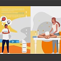 Open Brochure With Colorful Illustrations Featuring People And Various Scenes
