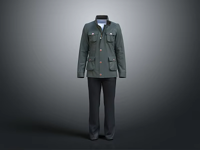 Green Jacket With Multiple Pockets And Black Straight Leg Trousers Outfit 3d model