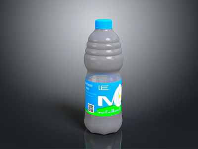 Gray Plastic Bottle With Blue Cap 1L Capacity And Blue Green Label 3d model